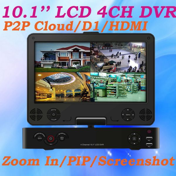 4CH D1 960H 10.1'' LCD All in one CCTV DVR Support PIP internet Mobile Phone
