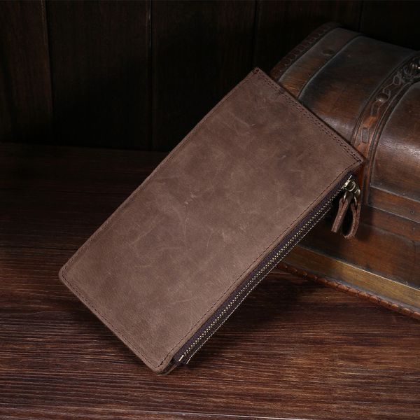 GENUINE LEATHER Men's Wallet with Multifunctional Pickup Bag Retro Crazy Horse Design
