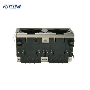 2 Ports 16 Pin PCB Right Angle Female RJ45 Connector With PBT Insulator