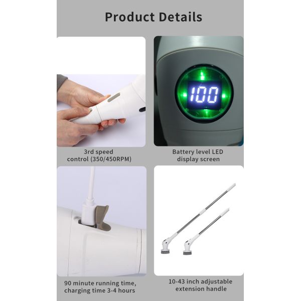 ABS Extendable Electric Cleaning Brush Tile Scrubber Customized
