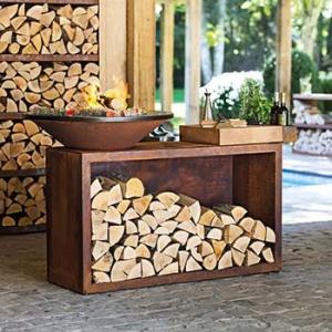 Multi Function Rectangular Corten Steel Fire Table With Log Storage