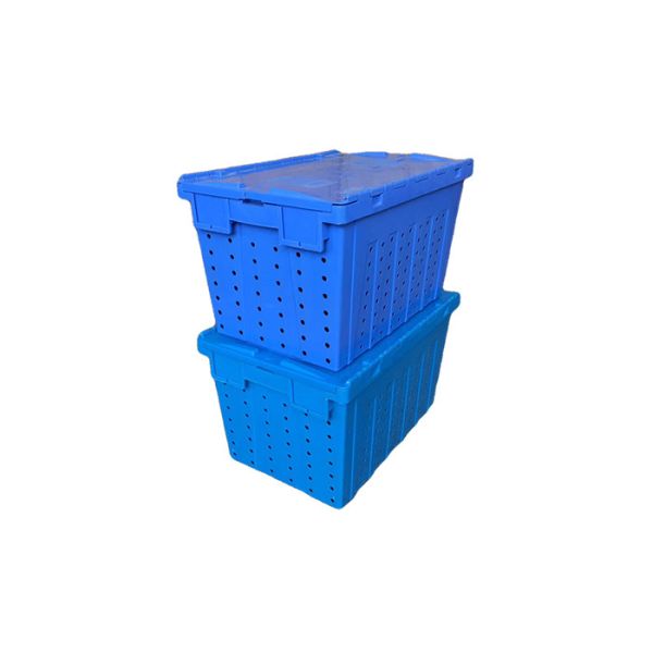 Quality Stack And Nest Plastic Mesh Container With Attached Lids 600*400*360mm for sale