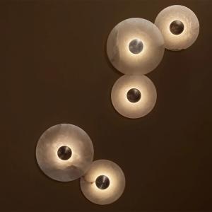 Modern American Design Median Sconce Alabaster Stone Disk Shade LED Wall Lamp
